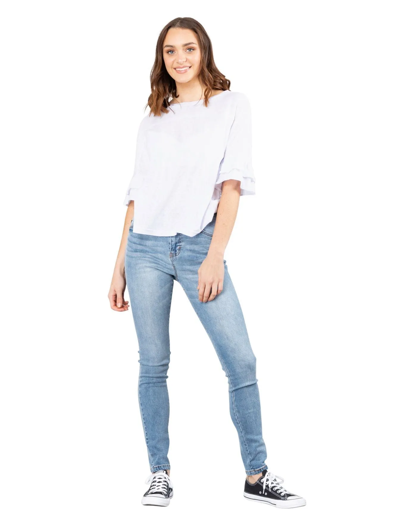 Abbie 3/4 Sleeve Fashion Tee - Bright White