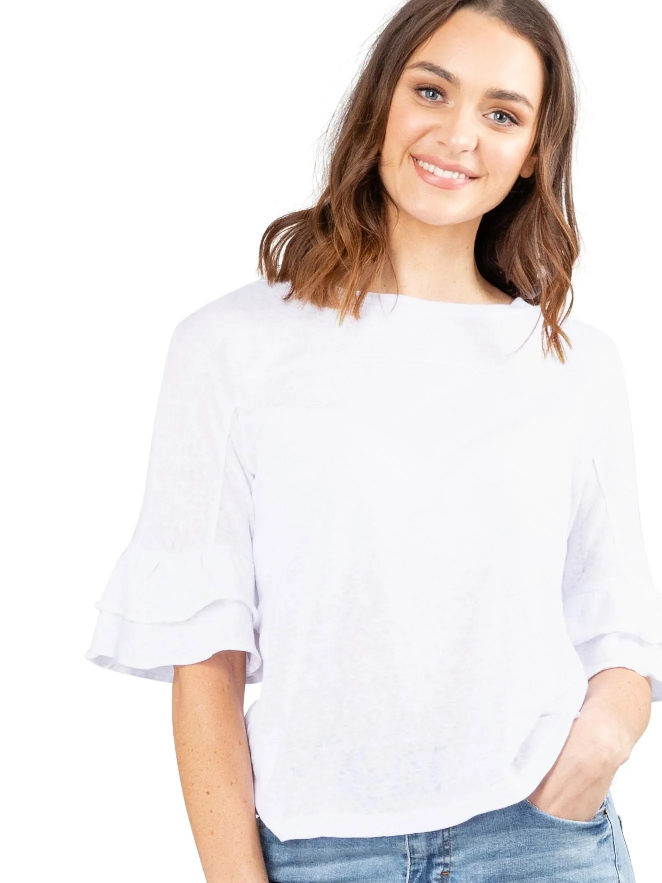 Abbie 3/4 Sleeve Fashion Tee - Bright White