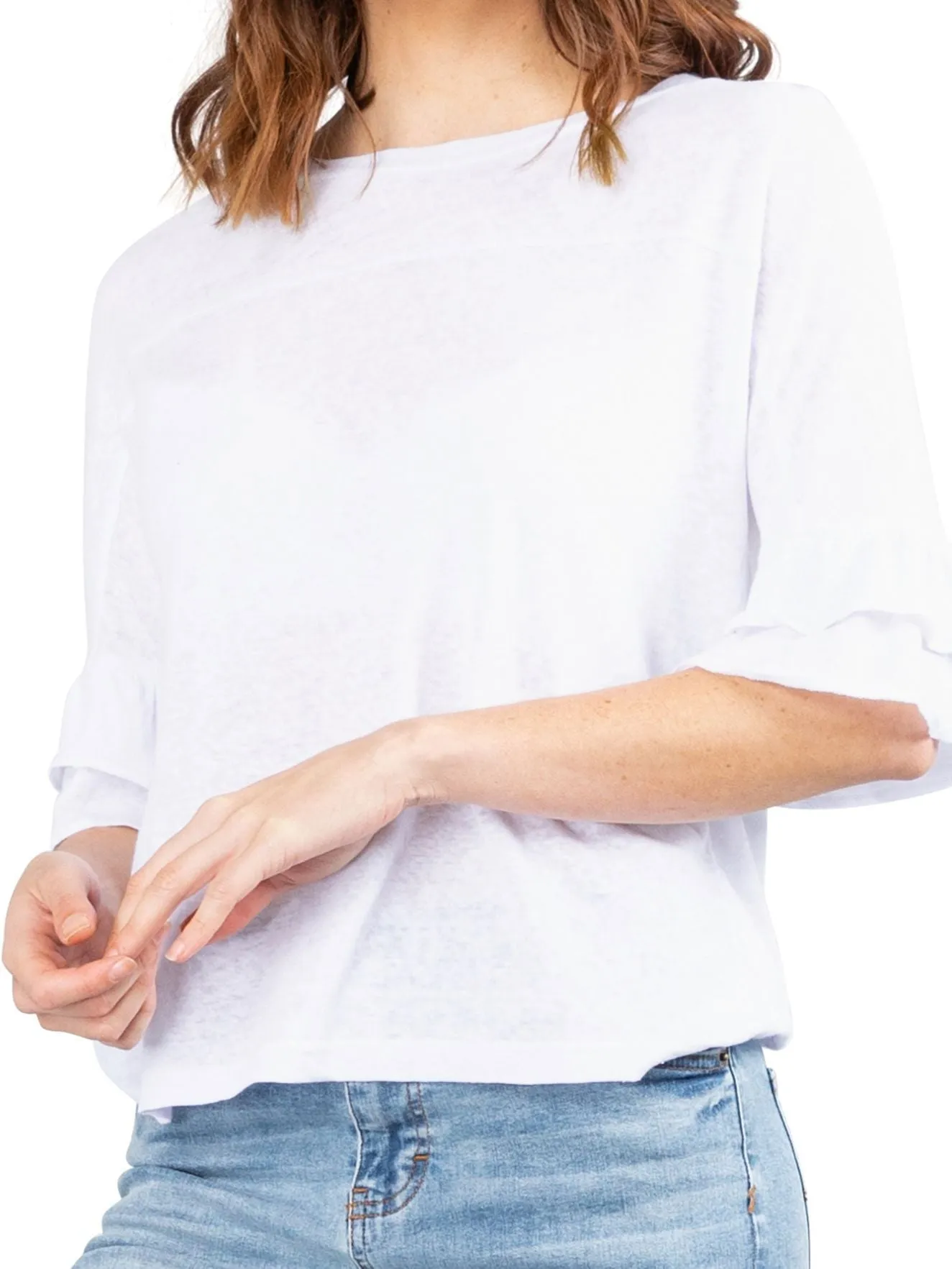 Abbie 3/4 Sleeve Fashion Tee - Bright White