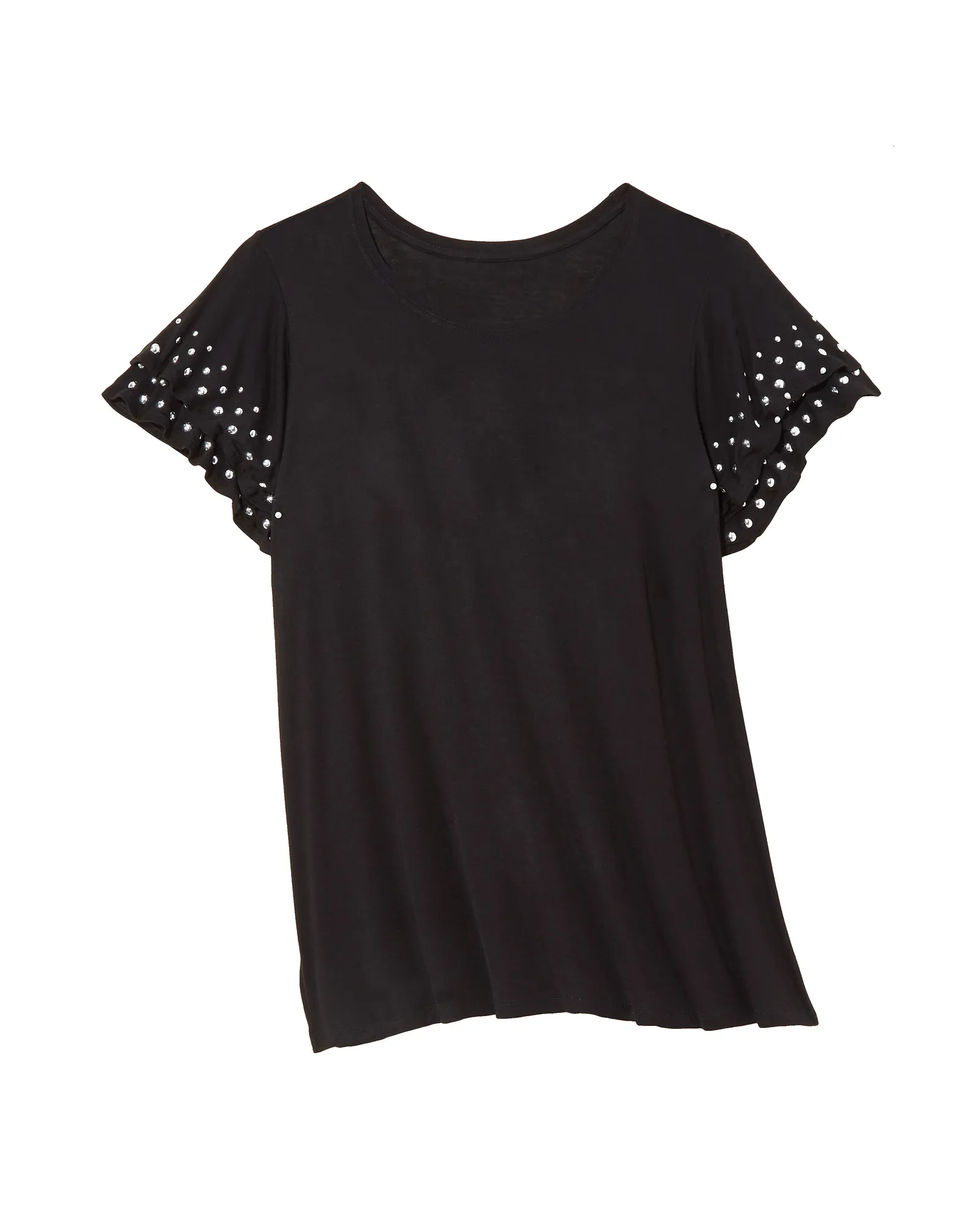 Amber Embellished Ruffle Sleeve Top | Black / Silver