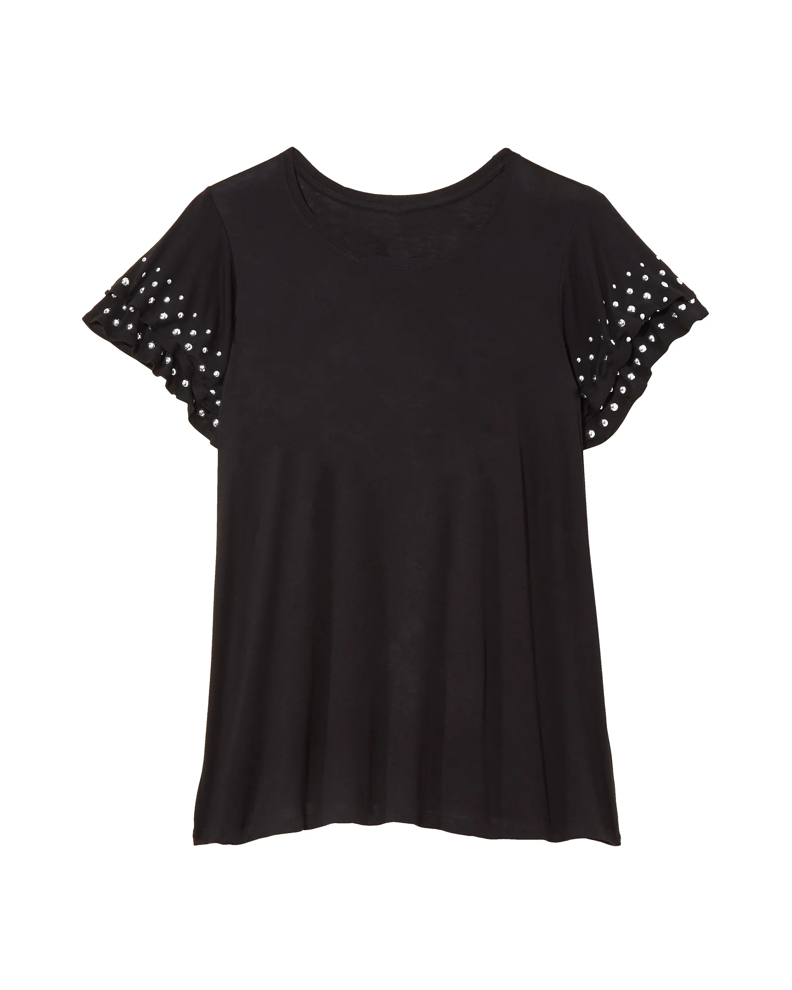 Amber Embellished Ruffle Sleeve Top | Black / Silver