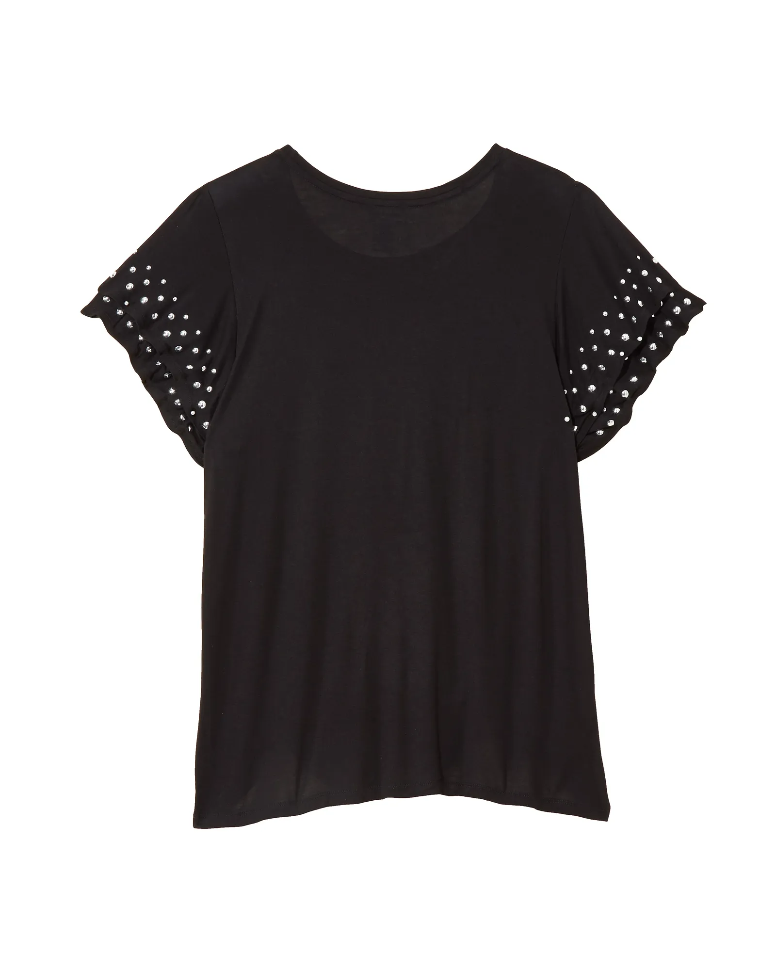 Amber Embellished Ruffle Sleeve Top | Black / Silver