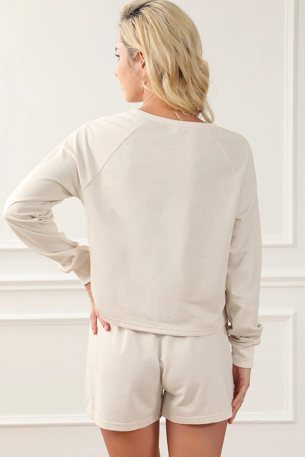 Beige Bold Letter Print Comfy Lounge Outfit
