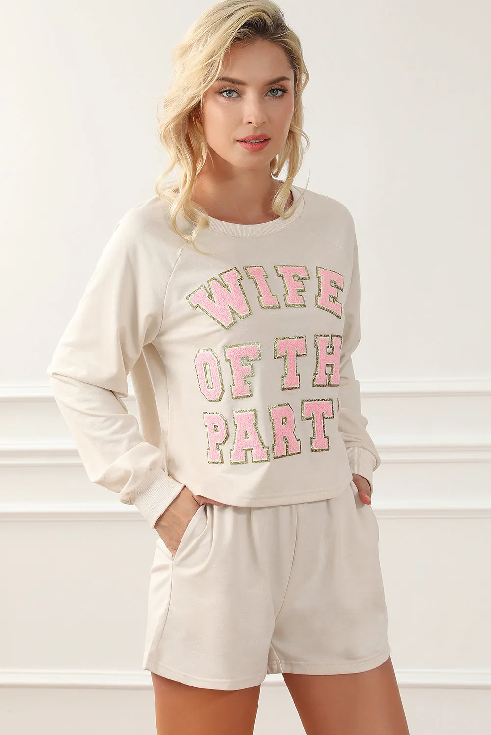 Beige Bold Letter Print Comfy Lounge Outfit