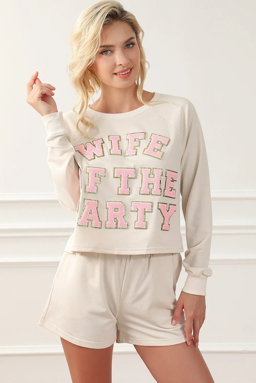 Beige Bold Letter Print Comfy Lounge Outfit