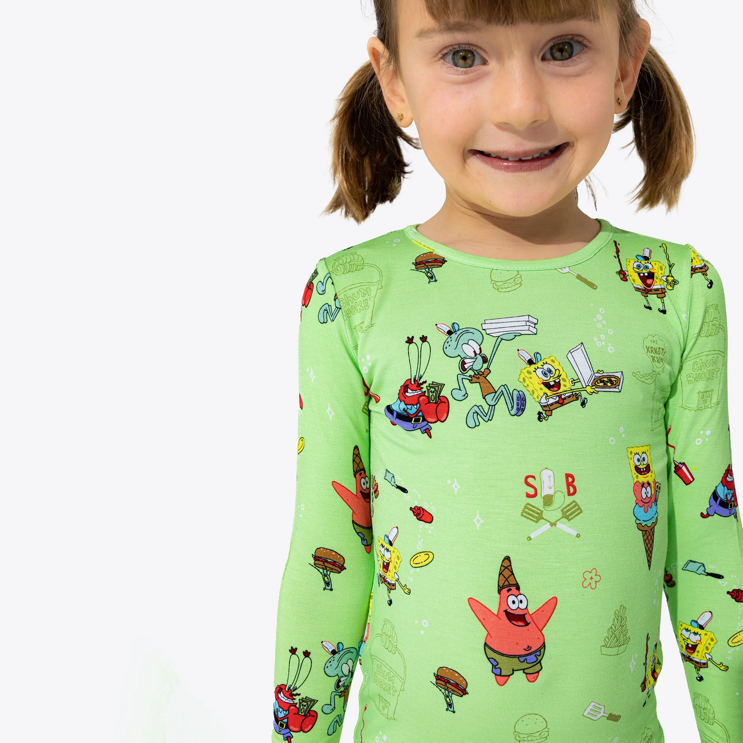 Bellabu Bear x SpongeBob Green Foodie Bamboo Long Sleeve and Pants Set Pajamas