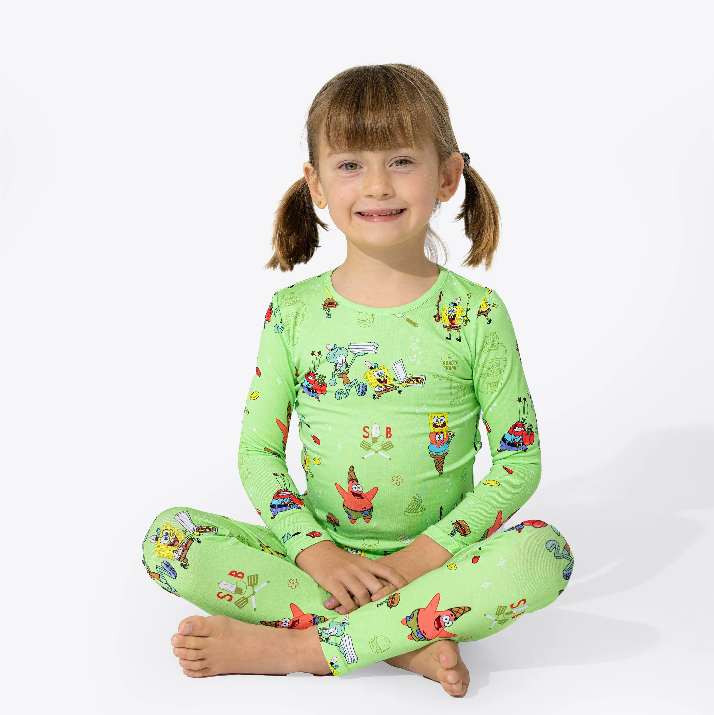 Bellabu Bear x SpongeBob Green Foodie Bamboo Long Sleeve and Pants Set Pajamas