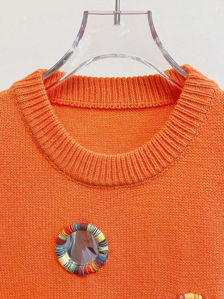 Casual Knitting Vests For Women Round Neck Sleeveless Patchwork Appliques Vintage Temperament Tank Tops Female