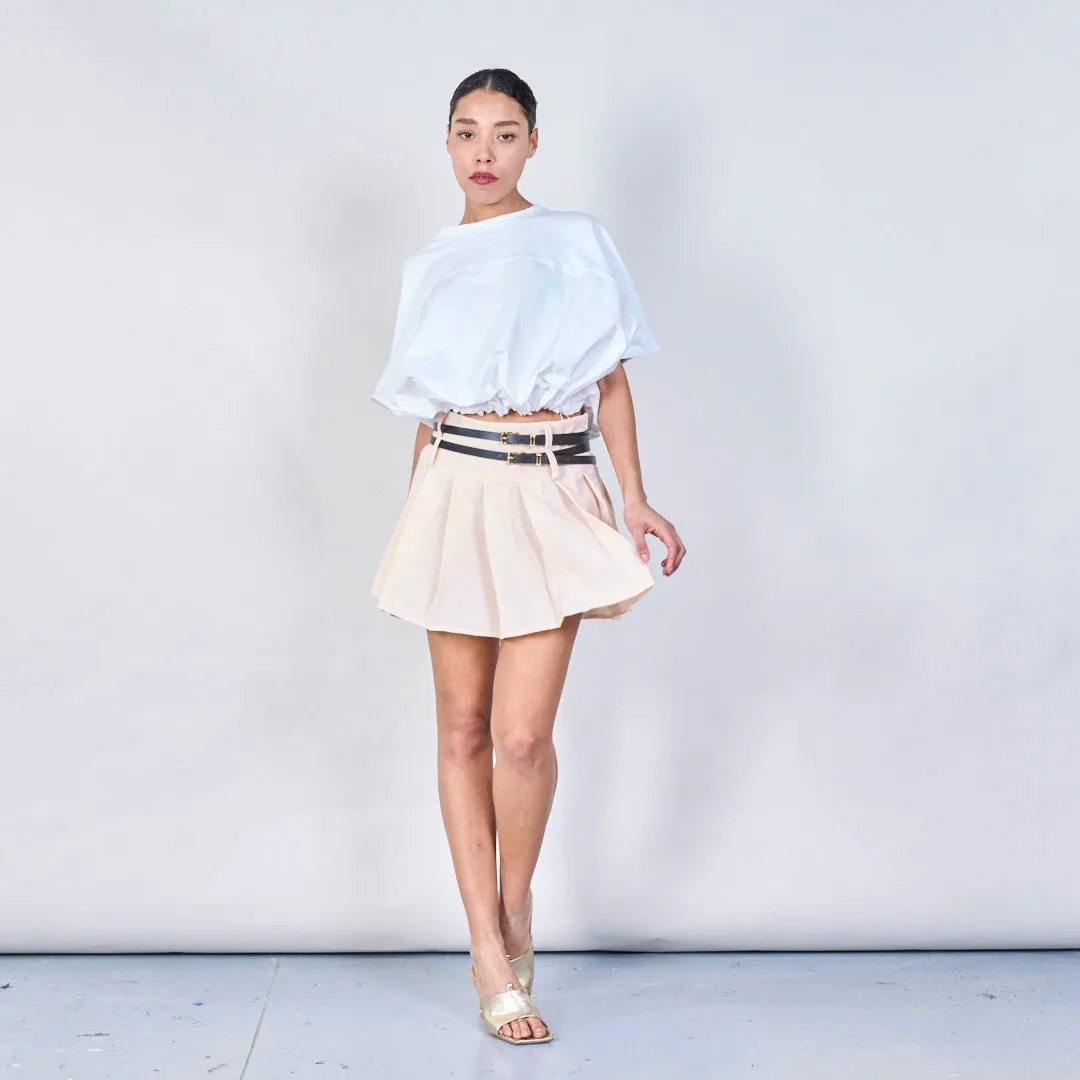 Chic pleated mini skirt with double belt wholesale