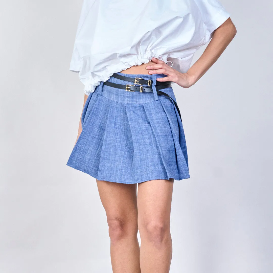 Chic pleated mini skirt with double belt wholesale