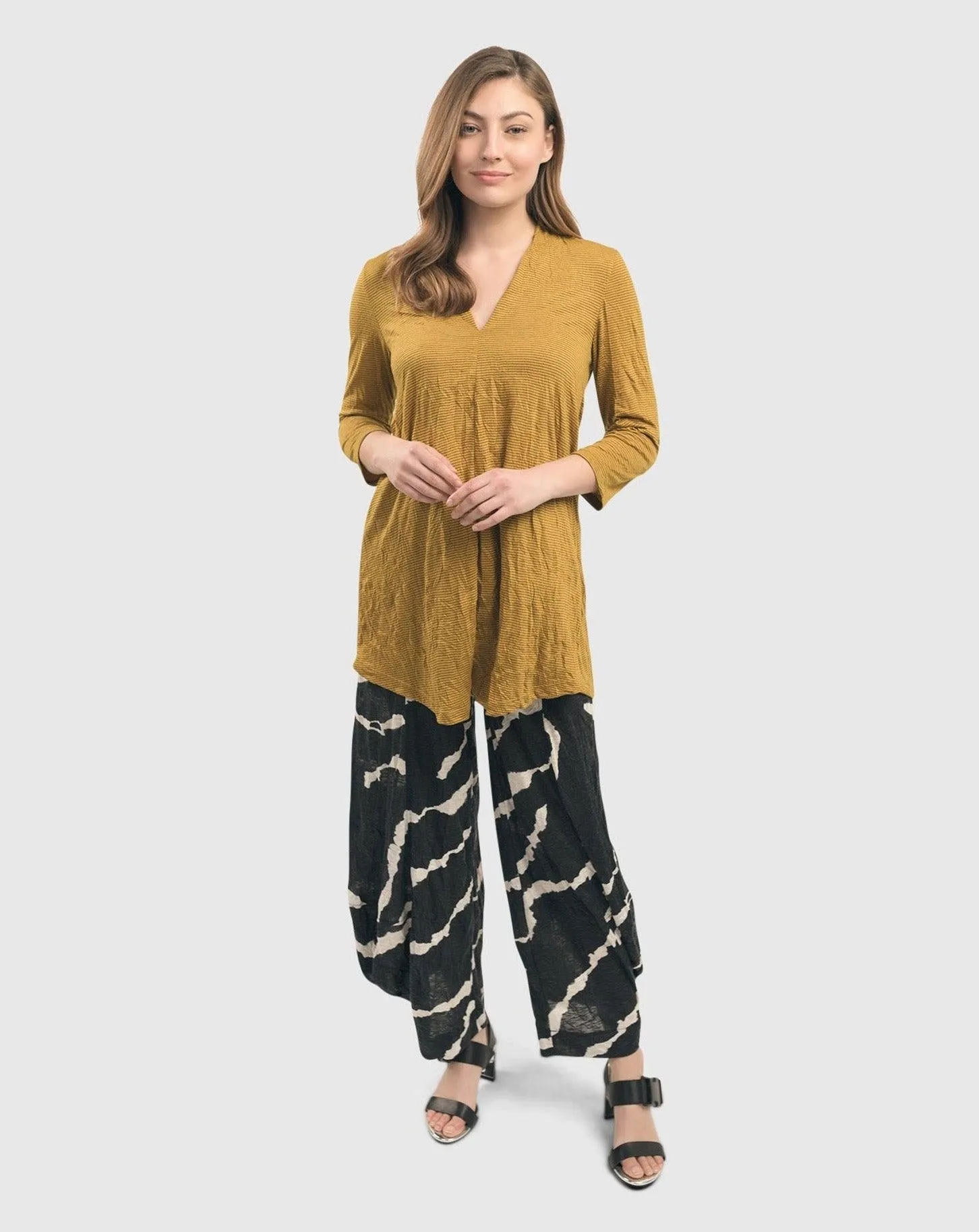 Crinkle V-neck Top, Yellow
