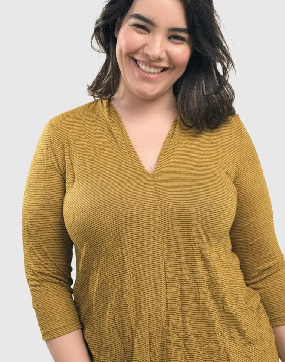 Crinkle V-neck Top, Yellow