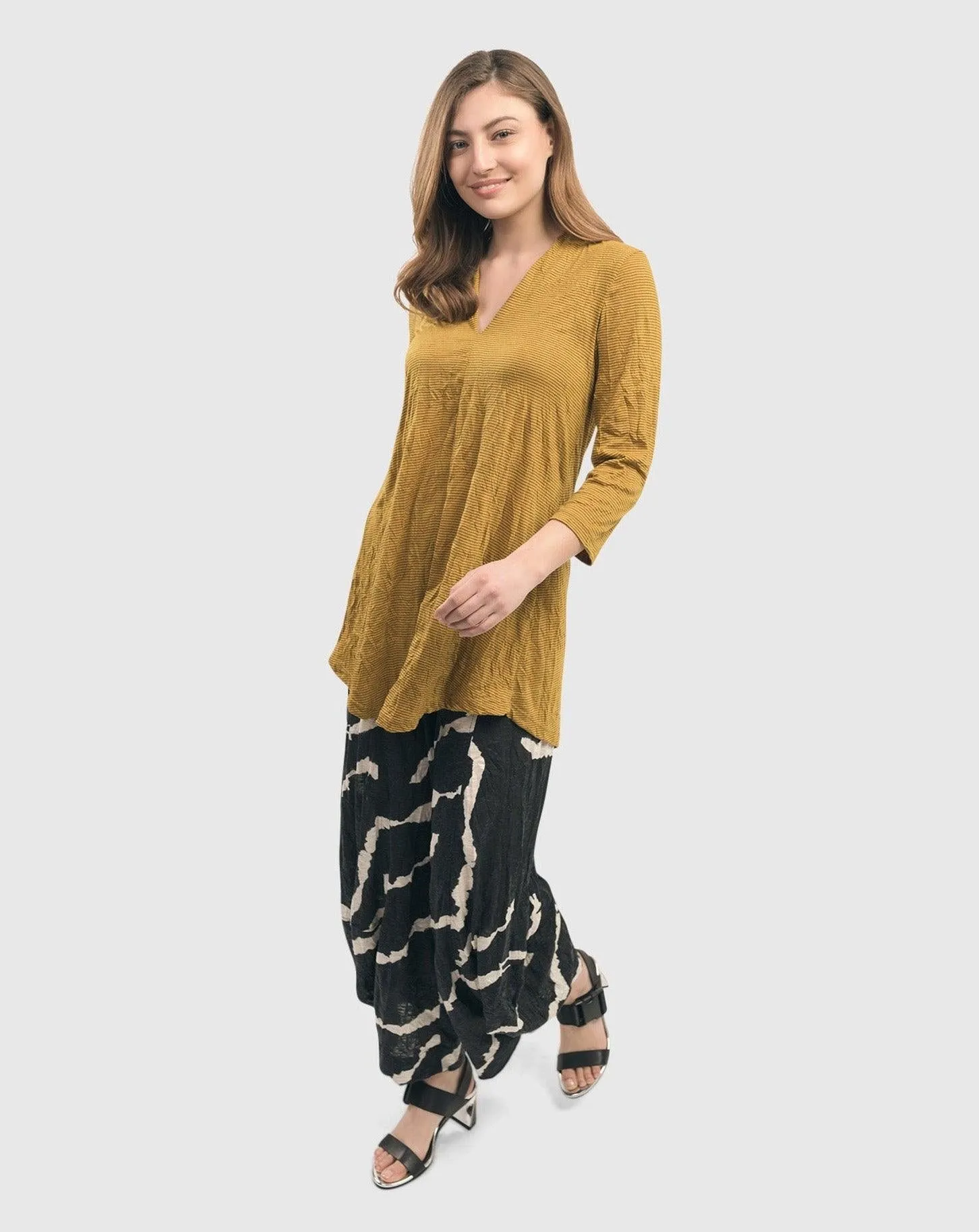 Crinkle V-neck Top, Yellow