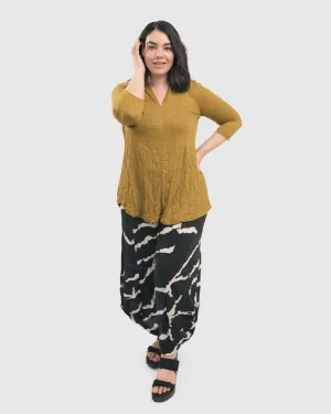 Crinkle V-neck Top, Yellow