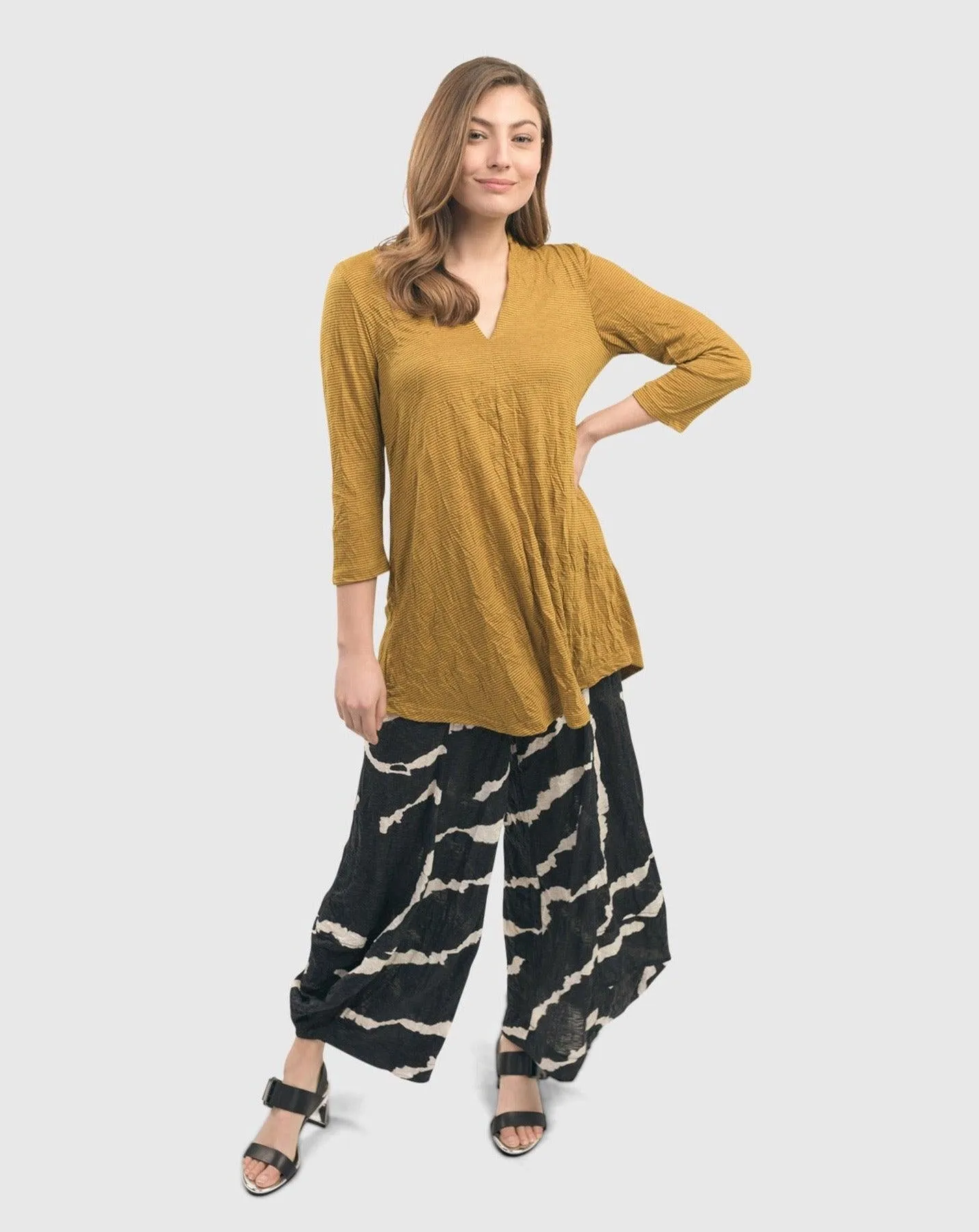 Crinkle V-neck Top, Yellow