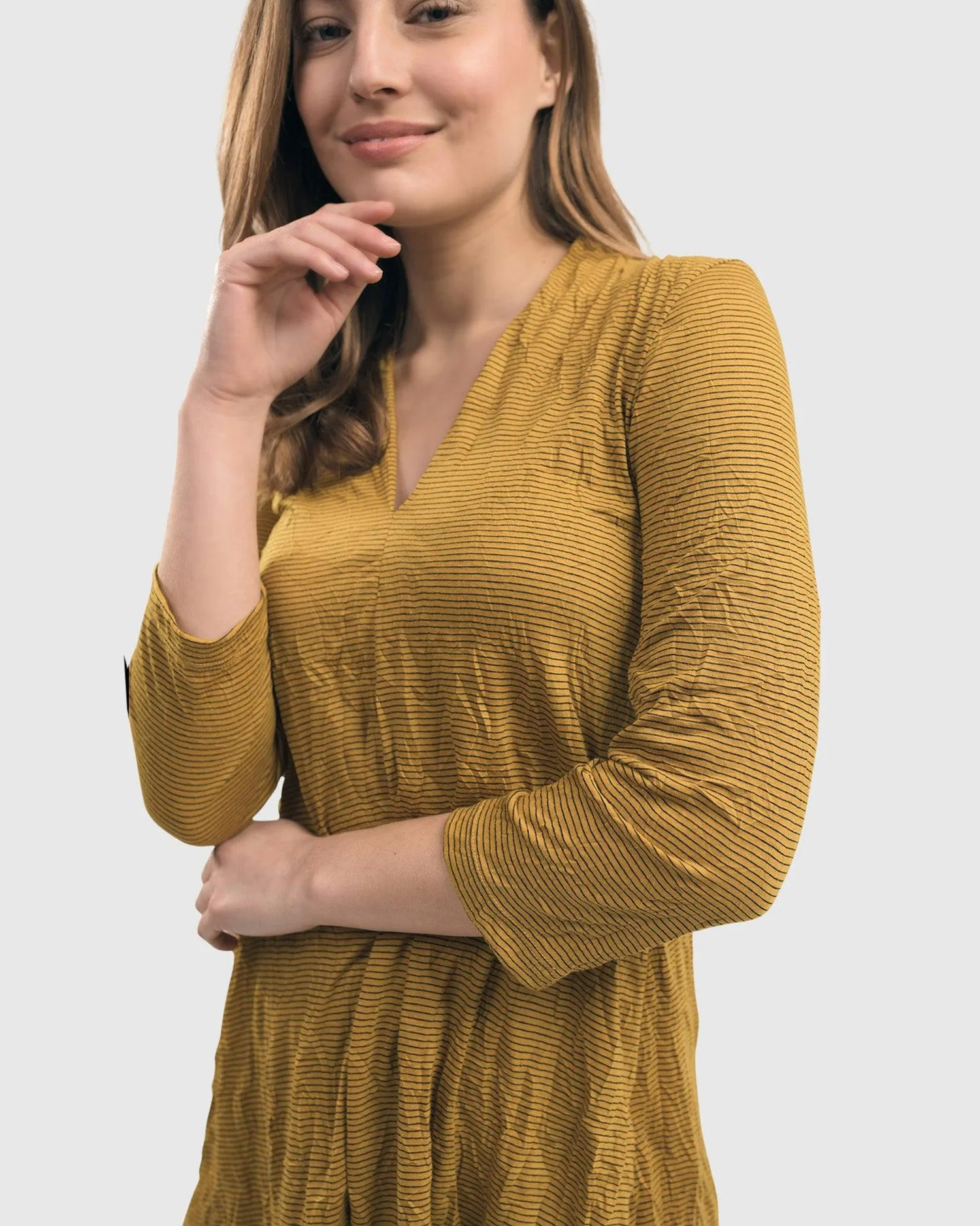 Crinkle V-neck Top, Yellow