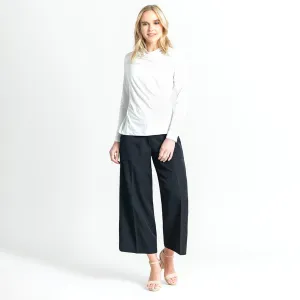 Crushed Silk Knit - Draped Neck Side Ruched Top - Ivory - Final Sale!