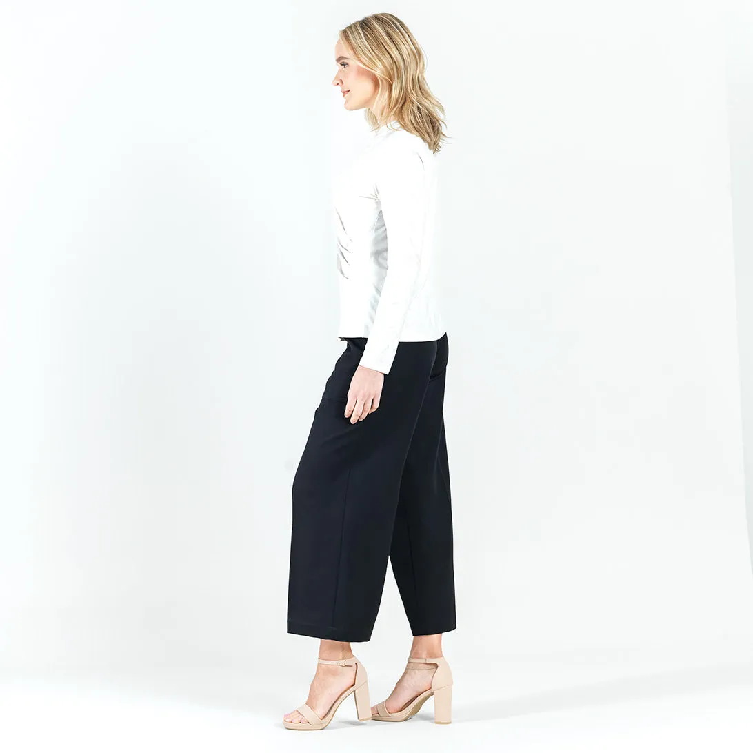 Crushed Silk Knit - Draped Neck Side Ruched Top - Ivory - Final Sale!