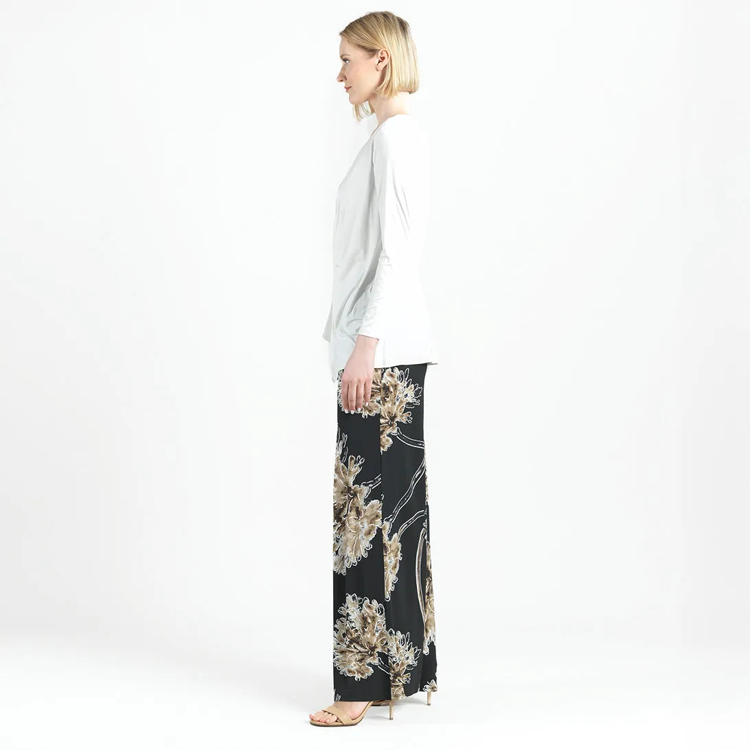 Crushed Silk Knit - Long Sleeve Side Gathered Drape Tunic - Ivory - Final Sale!