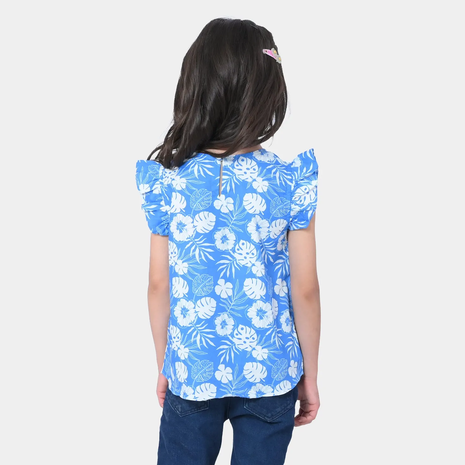 Girls Cotton Casual Top - Aqua Blue