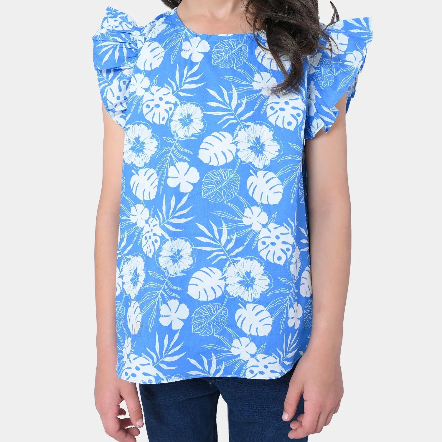 Girls Cotton Casual Top - Aqua Blue