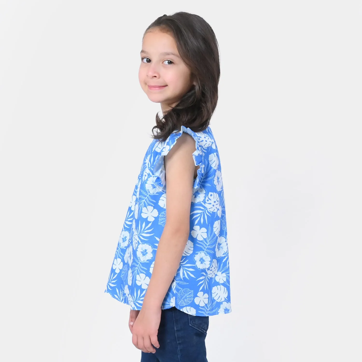 Girls Cotton Casual Top - Aqua Blue