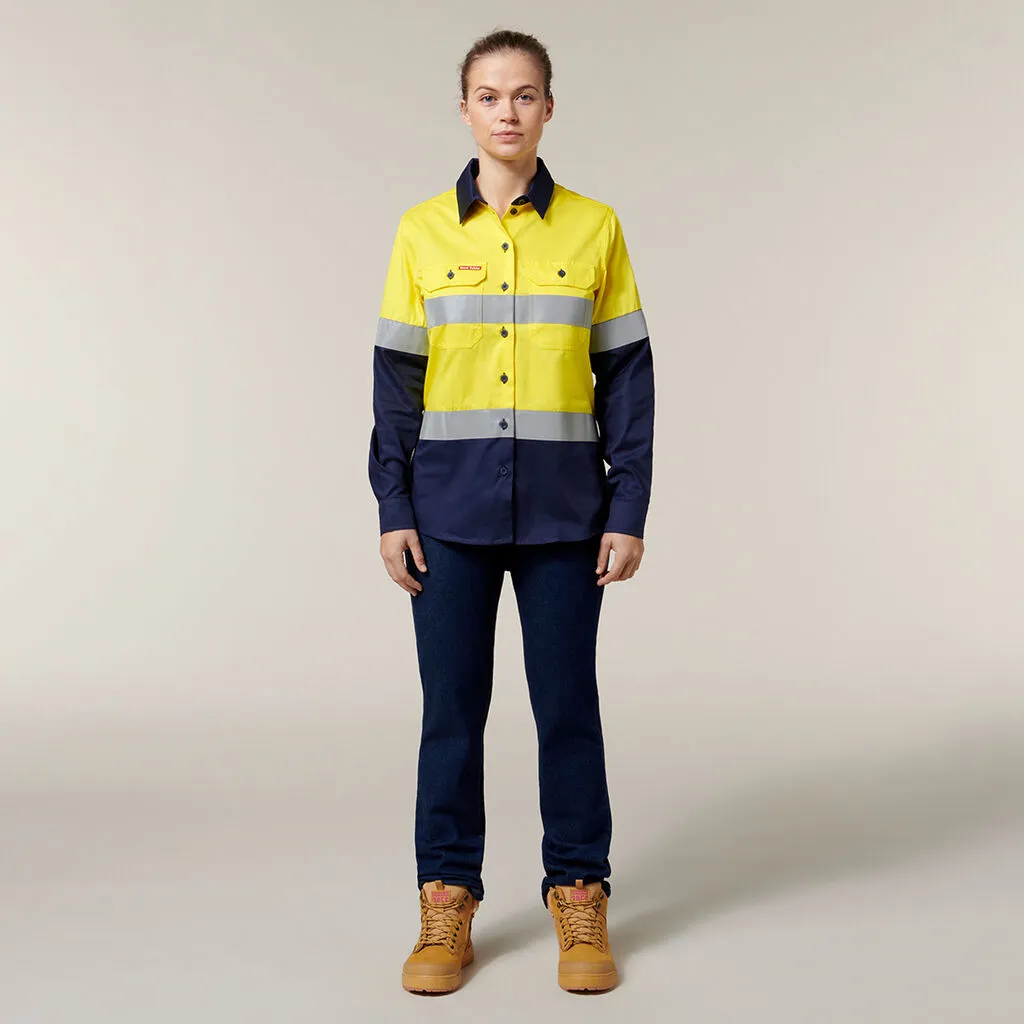 Hard Yakka Women's Hi-Vis Lightweight 2 Tone Taped Long Sleeve Shirt (Y08805)
