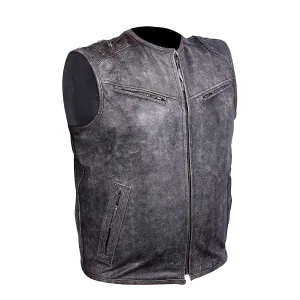 HMM942DG Men's Distressed Gray Vest with Padded Back and Inside Gun Pocket