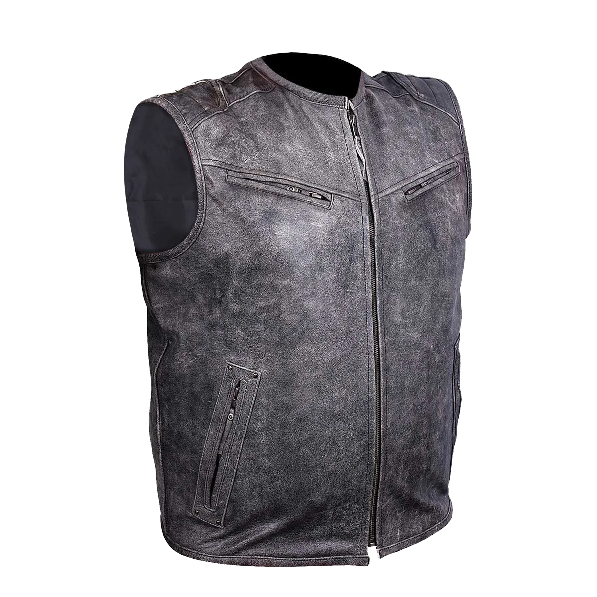 HMM942DG Men's Distressed Gray Vest with Padded Back and Inside Gun Pocket