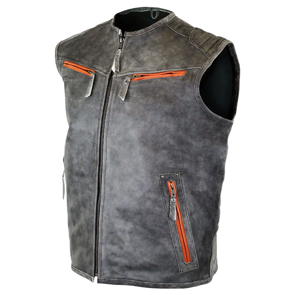 HMM942DG Men's Distressed Gray Vest with Padded Back and Inside Gun Pocket