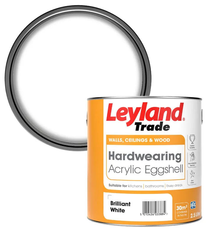 Leyland Trade Hardwearing Acrylic Eggshell Paint - Brilliant White