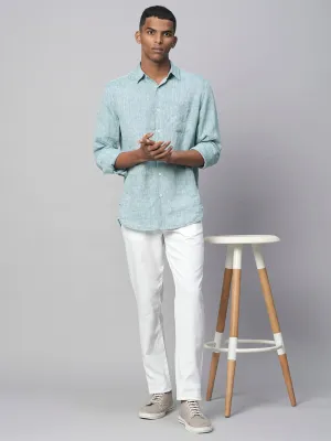 Men's Dark Blue 100% Linen Regular Fit Long Sleeved Shirt