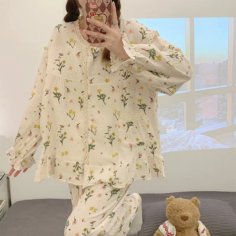 Pajama Sets Women Print Student Breathable Casual