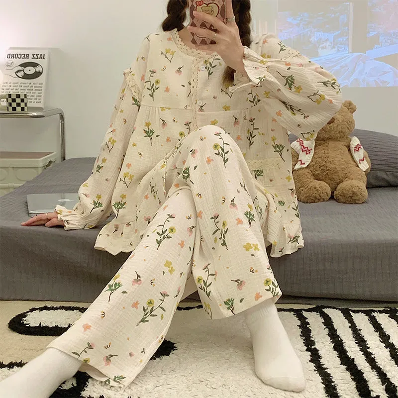 Pajama Sets Women Print Student Breathable Casual