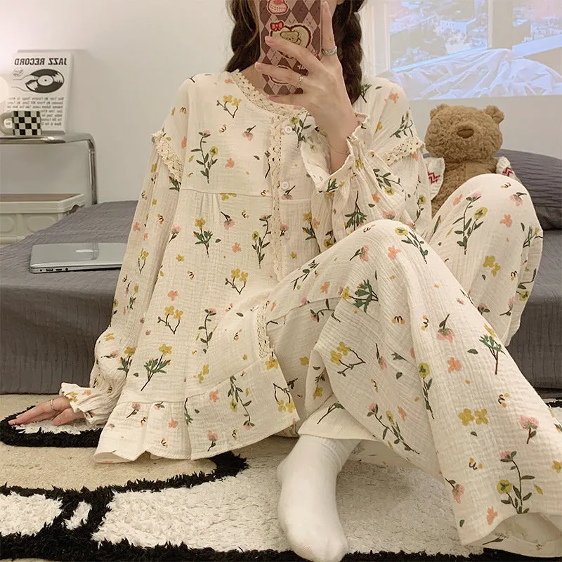 Pajama Sets Women Print Student Breathable Casual