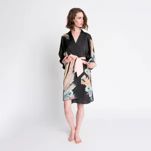 Peacock Feather Short Kimono Robe