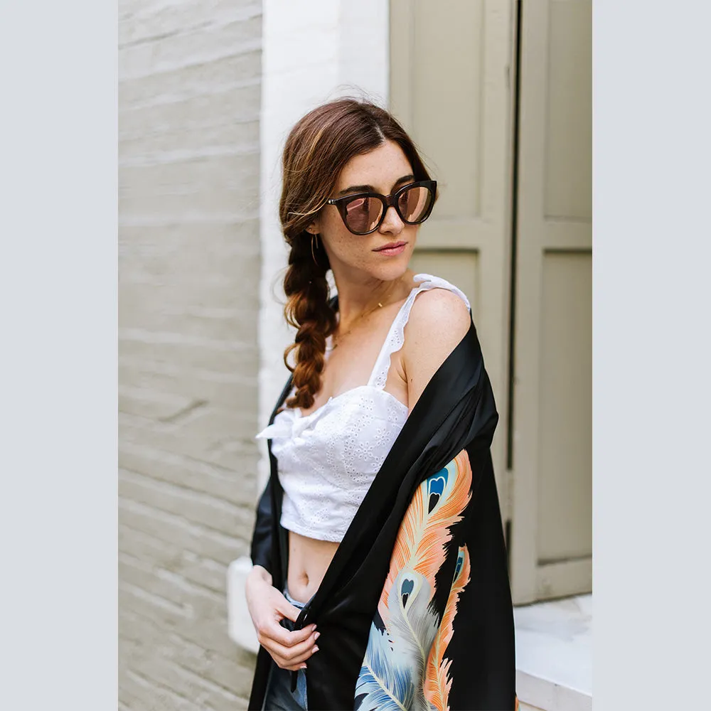 Peacock Feather Short Kimono Robe