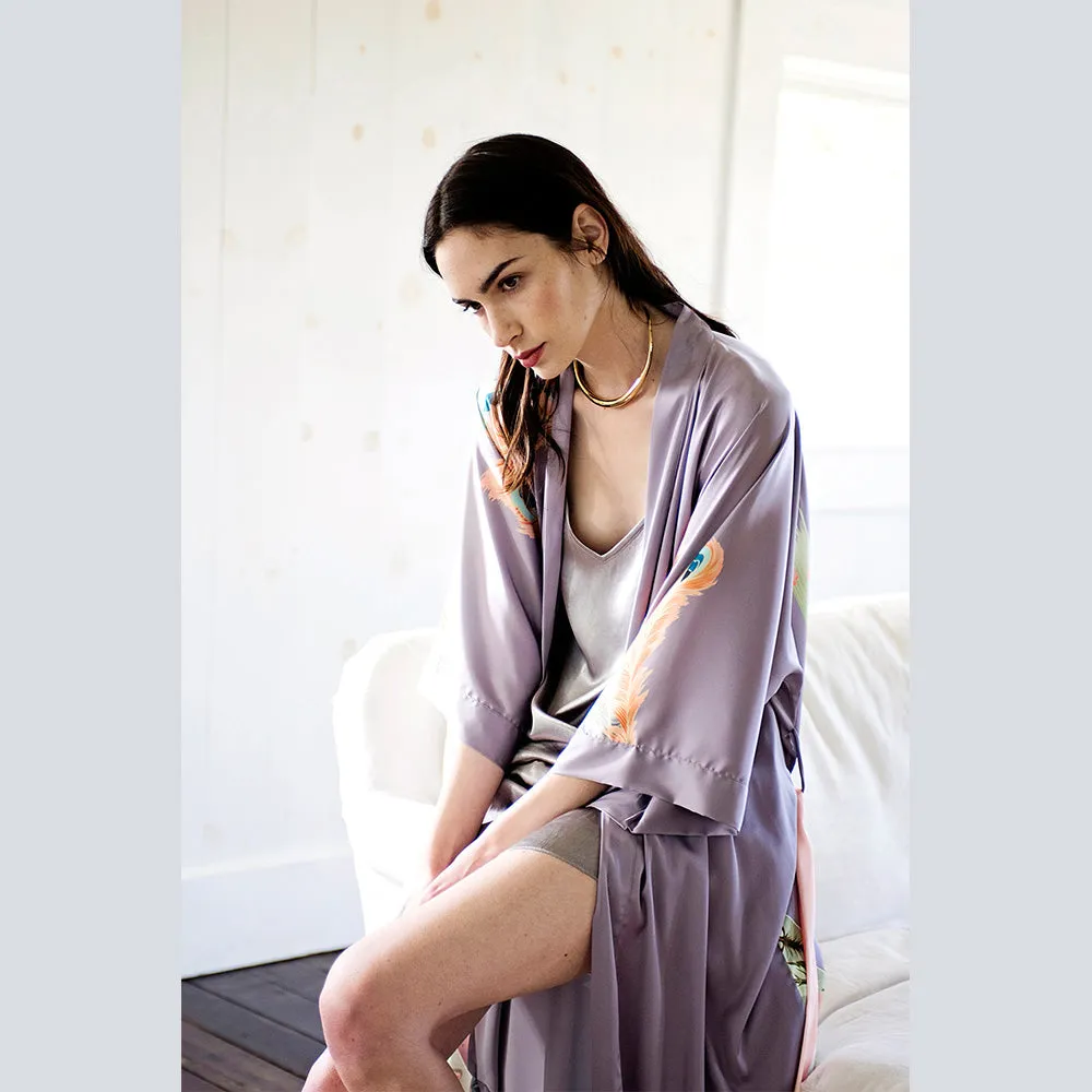 Peacock Feather Short Kimono Robe