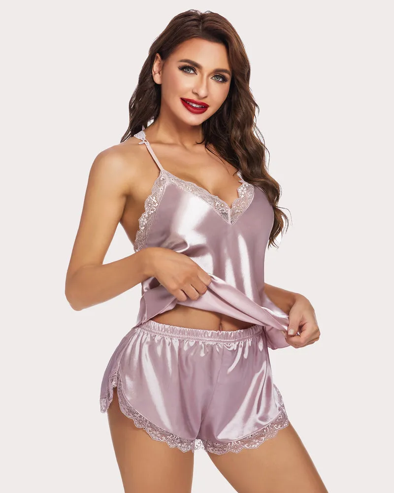 Satin Pajamas Set Cami Shorts Set