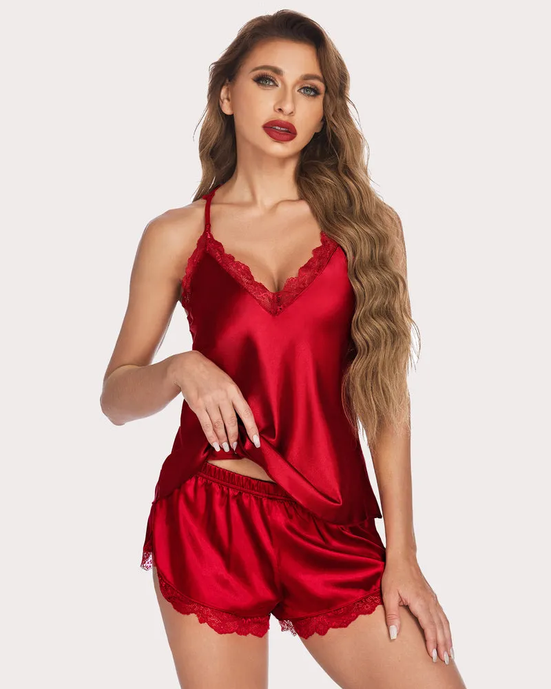 Satin Pajamas Set Cami Shorts Set