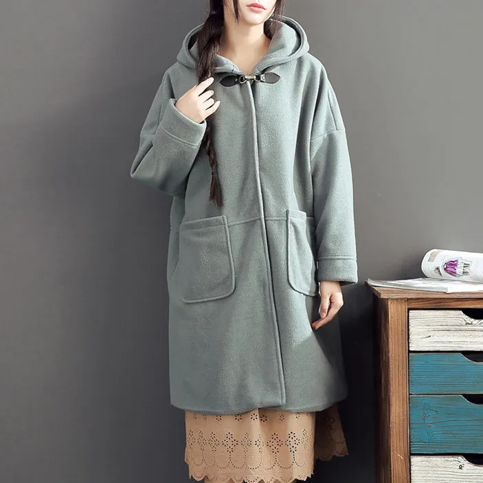 warm fall woolen outfits light green oversize pockets long sleeve coats