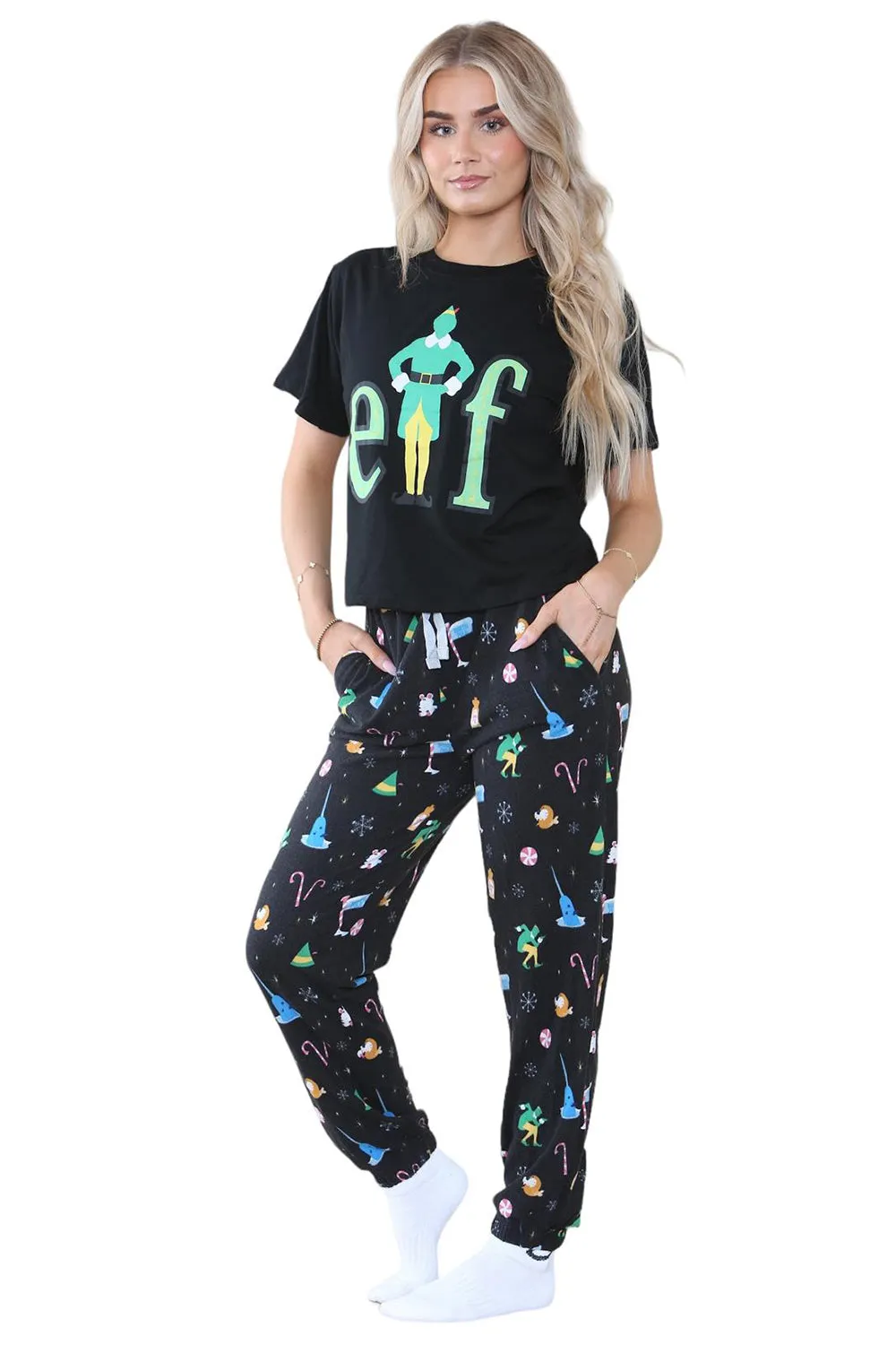 Womens Elf Christmas Printed Pyjamas Set