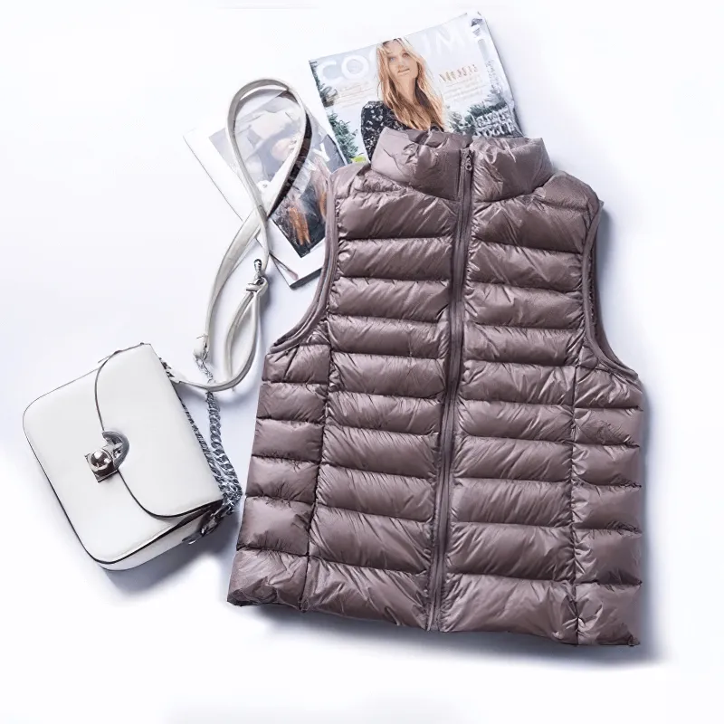 Women's Zipper Windproof Duck Down Vest with Pockets - SF0116