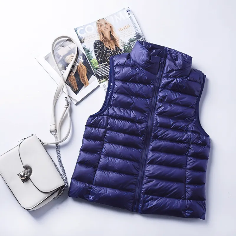 Women's Zipper Windproof Duck Down Vest with Pockets - SF0116