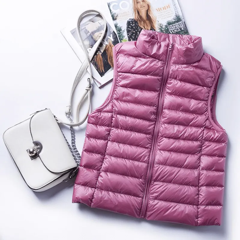 Women's Zipper Windproof Duck Down Vest with Pockets - SF0116