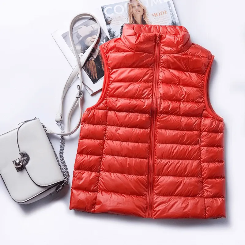 Women's Zipper Windproof Duck Down Vest with Pockets - SF0116