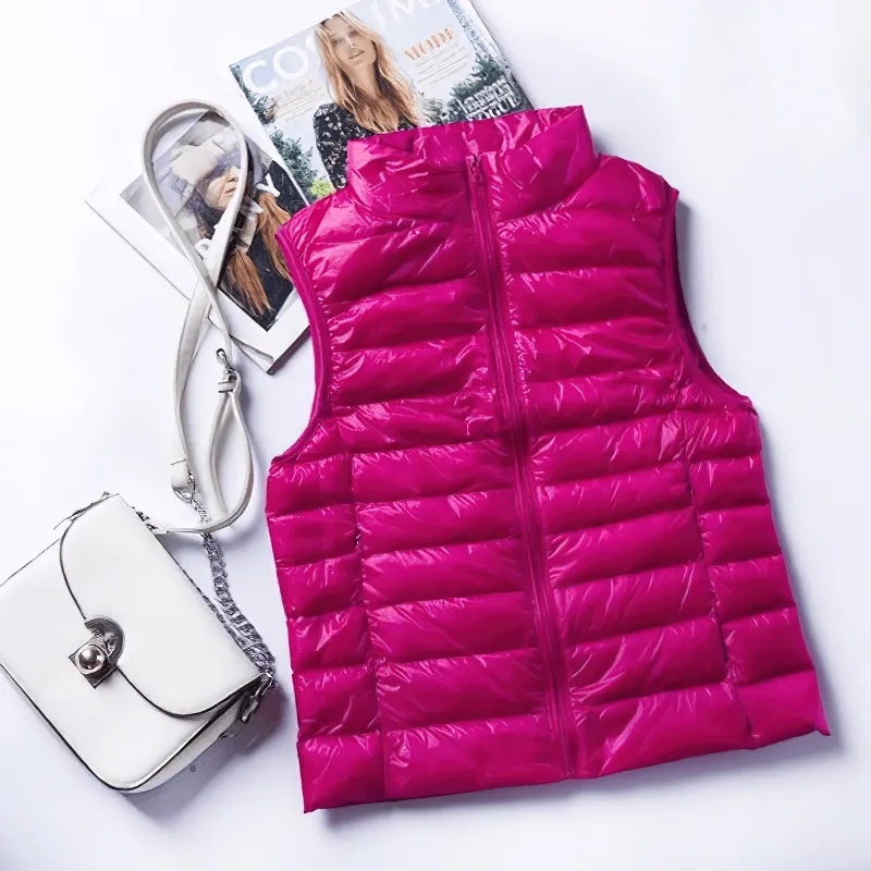 Women's Zipper Windproof Duck Down Vest with Pockets - SF0116