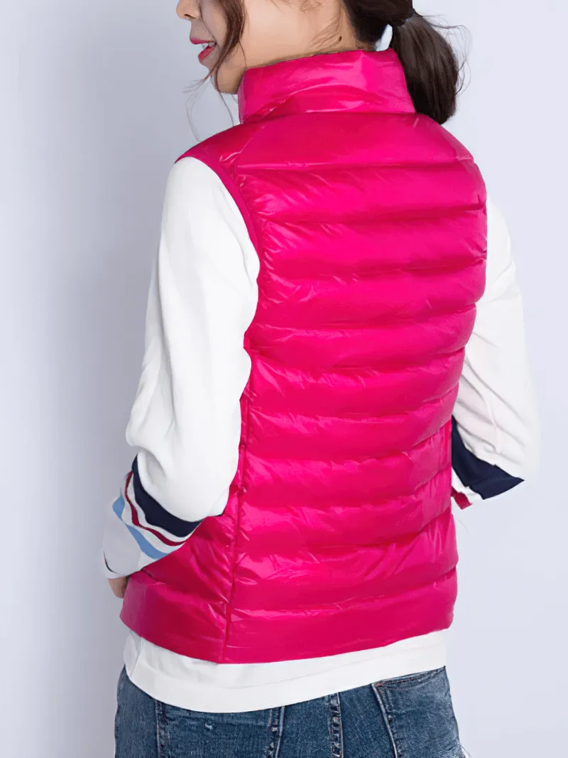 Women's Zipper Windproof Duck Down Vest with Pockets - SF0116