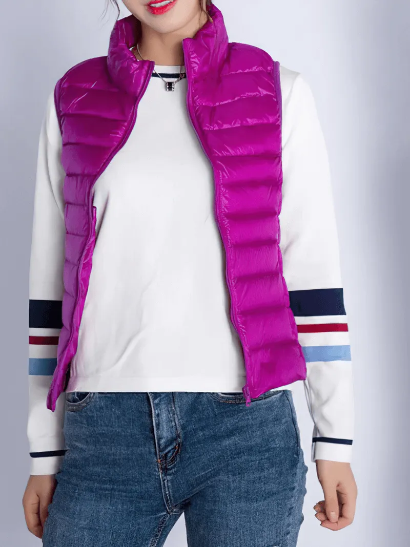 Women's Zipper Windproof Duck Down Vest with Pockets - SF0116