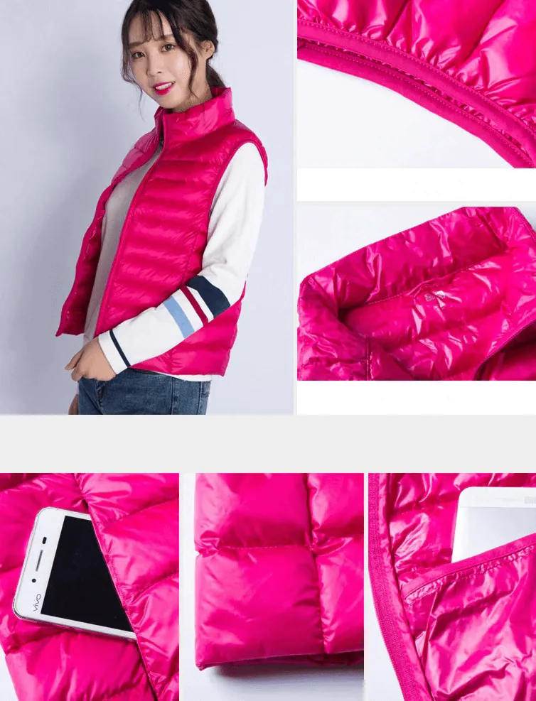Women's Zipper Windproof Duck Down Vest with Pockets - SF0116